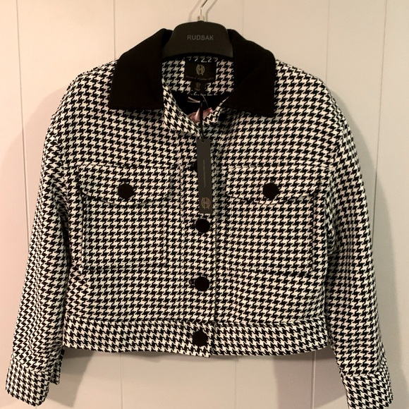 NWT House of Harlow 1960 Houndstooth Tweed Blazer Jacket Women Black/white Siz S - Picture 6 of 11